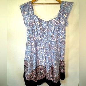 Lane Bryant Blue and Black Floral Blouse